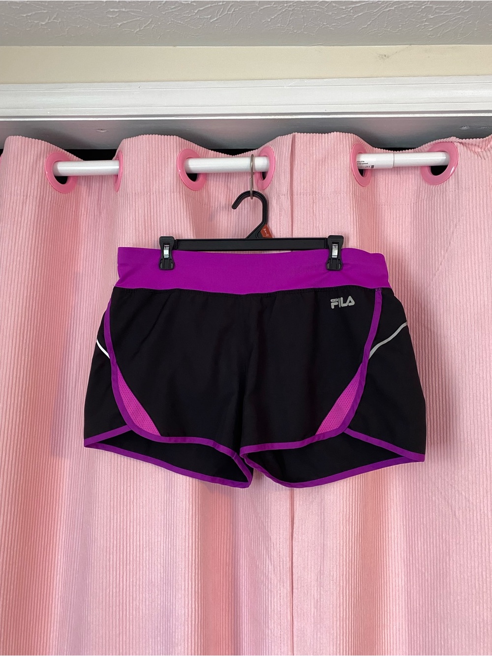 Fila Sport Black and Purple Reflective Activewear Shorts